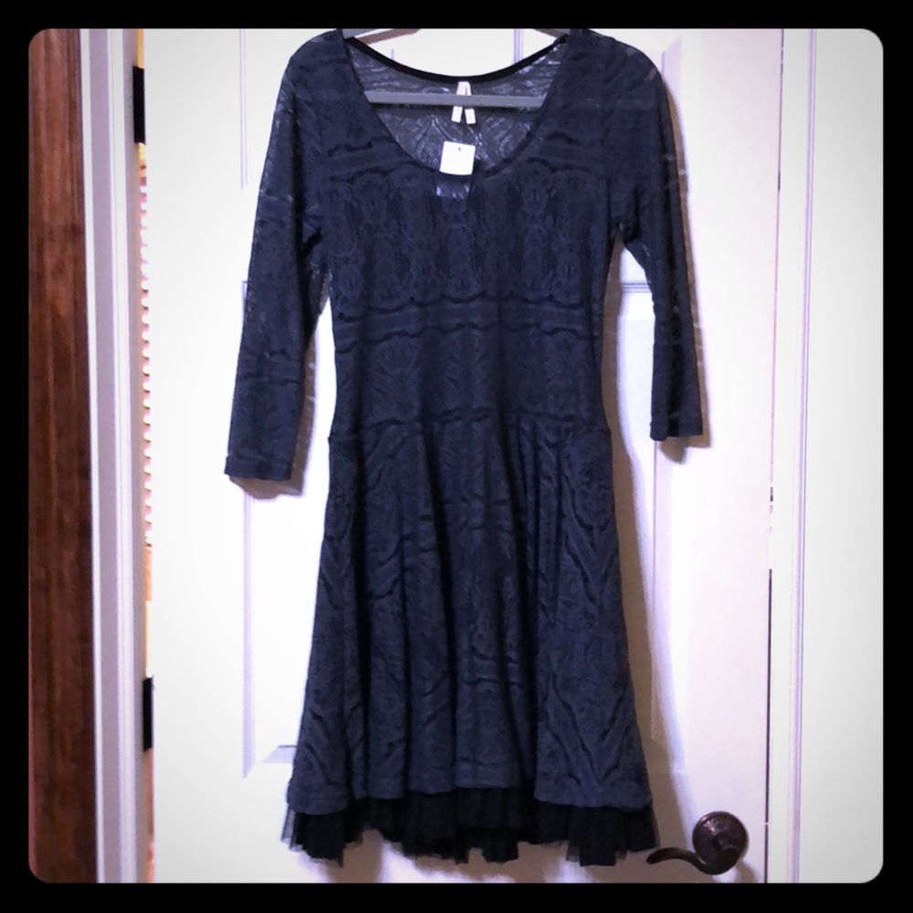 Black tank dress with charcoal lace overlay